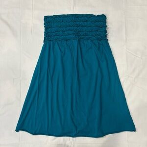 Xhilaration Teal Smocked Ruffle Strapless Mini Dress Swimsuit Coverup Size Large